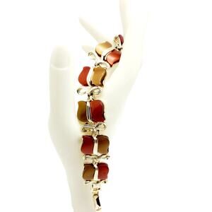 Brown Rust Thermoset Bracelet Lucite Gold Tone Links Modernist Atomic MCM Star